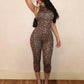 Wild Midnight Street Romper Women  Leopard Print Halter Backless Bandages Sleeveless Fashion Club Party Playsuits