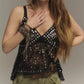Women Y2K Sequin Mesh Tank Top Glitter Floral Embroidered Cami Crop Top Coquette Sleeveless Backless Rhinestone Camisole