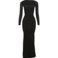 Irregular Hollow Dress Women Slash Neck Solid Full Sleeve Autumn Elegant Trend Prom Club Party Stretch Long Bodycon