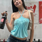 Hottie Backless Tank Top Women Sexy Halter Bandages Ruched Patchwork Sleeveless Fashion Simple Party Street Club Vest