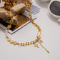 Y2K Patchwork Chain Design Stainless Steel Necklace Paperclip + Glossy Pentagram Cross with Zirconia Pendant Necklace