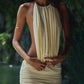 Backless Tassel Sexy Mini Dress Women Summer New Hollow Out Halter Sleeveless High Waist Ruched Skinny Club Dress