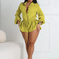 Single-Breasted Playsuit Women Folds Lace-Up Long Sleeve Elegant Solid Sexy Fit Elegant Daily Summer Trend Rompers