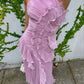 Elegant Off-shoulder Ruffle Sexy Maxi Dress Women Fashion Halter Sleeveless Backless Draped Pleated Club Party Dress