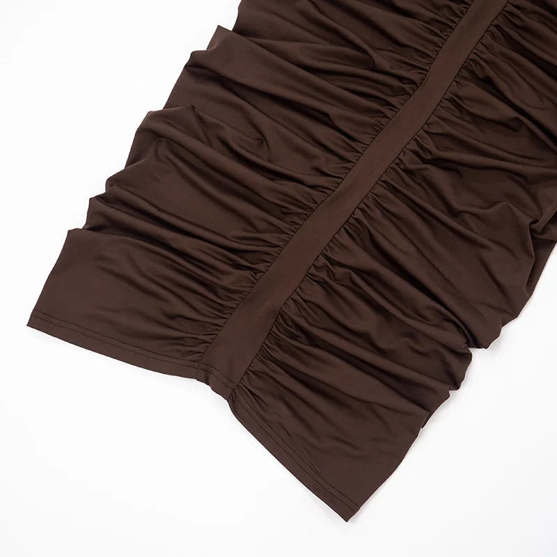 Sexy Ruched Backless Bodycon Dresses for Woman Elegant Party Long Dress Brown Date Nights Outfits Fall