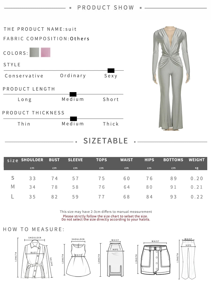 Casual Elegant 2 Piece Set Women Kink Design V-Neck Full Sleeve Tops+Straight Flared Pants Daily Simple Fashion Suits