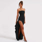 Strapless Asymmetrical High Split Maxi Dress Sexy Black Party Dresses Women Night Luxury Elegant Evening Gown