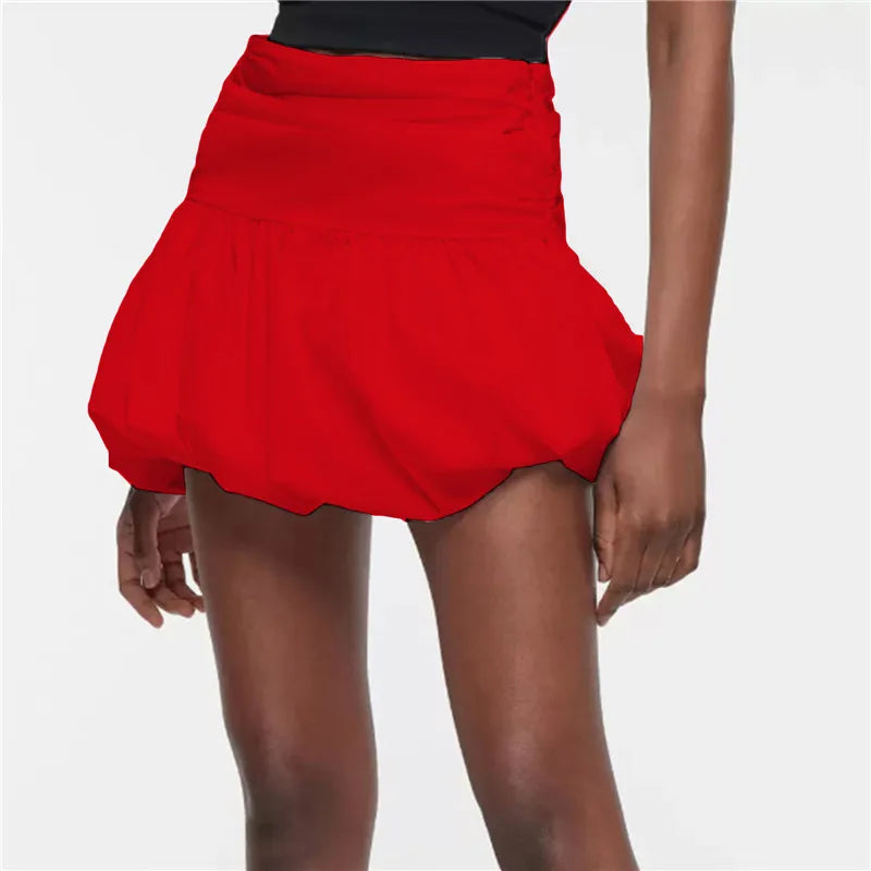 Y2k Ruffle Hem Bubble Skirt High Waisted A-Line Puffy Mini Short Skirt Women Summer Pleated Balloon Skirts Streetwear