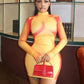 Hlaf High Collar Color-Blocking Mini Dress Woman Autumn Trend Full Sleeve Skinny Peach Hip High Street Style Mini Bodycon