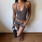 Brown Polka Dot Print 2 Piece Summer Set Halter Top and Shorts Matching Sets Woman Clothing