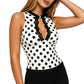 Women Polka Dot Halter Neck Tank Top Lace Trim Keyhole Cutout Sleeveless Slim Fit Y2K Camisole Top for Party Clubwear