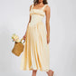 Elegant Satin Backless Midi Dress For Women High Quality Sundress Fashion Square Collar Sleeveless Loose Pleated Dress