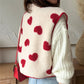 Women Winter Vest Sleeveless Jacket Button Closure Heart Print Warm Furry Vest Outwear for Valentine's Day
