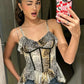 Folds Art Print Irregular Hem Camisole Women Low-Neck Line Decoration Skinny Sexy Summer Fashion Chic Midnight Outfits