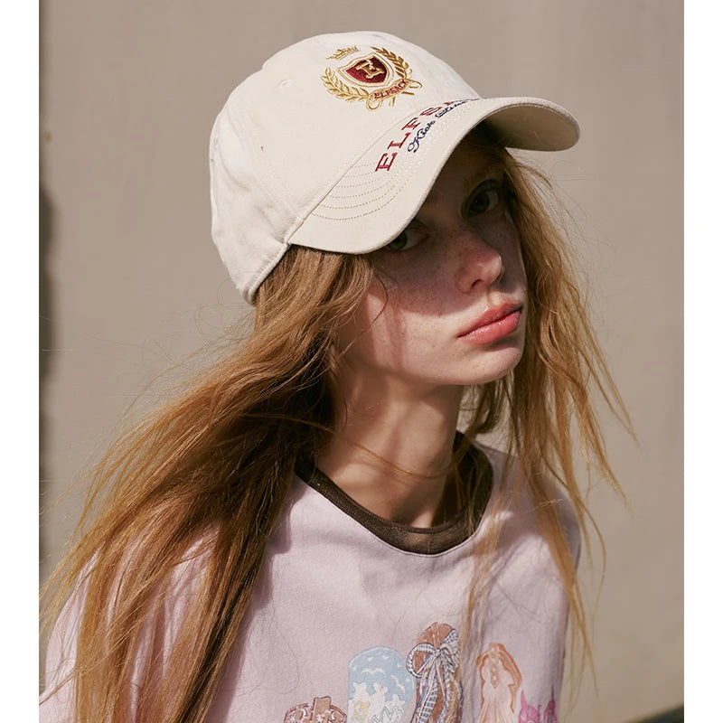Vintage Crest Crown Embroidery Baseball Cap, Washed Cotton Curved Brim Adjustable Dad Hat for Daily Outdoor
