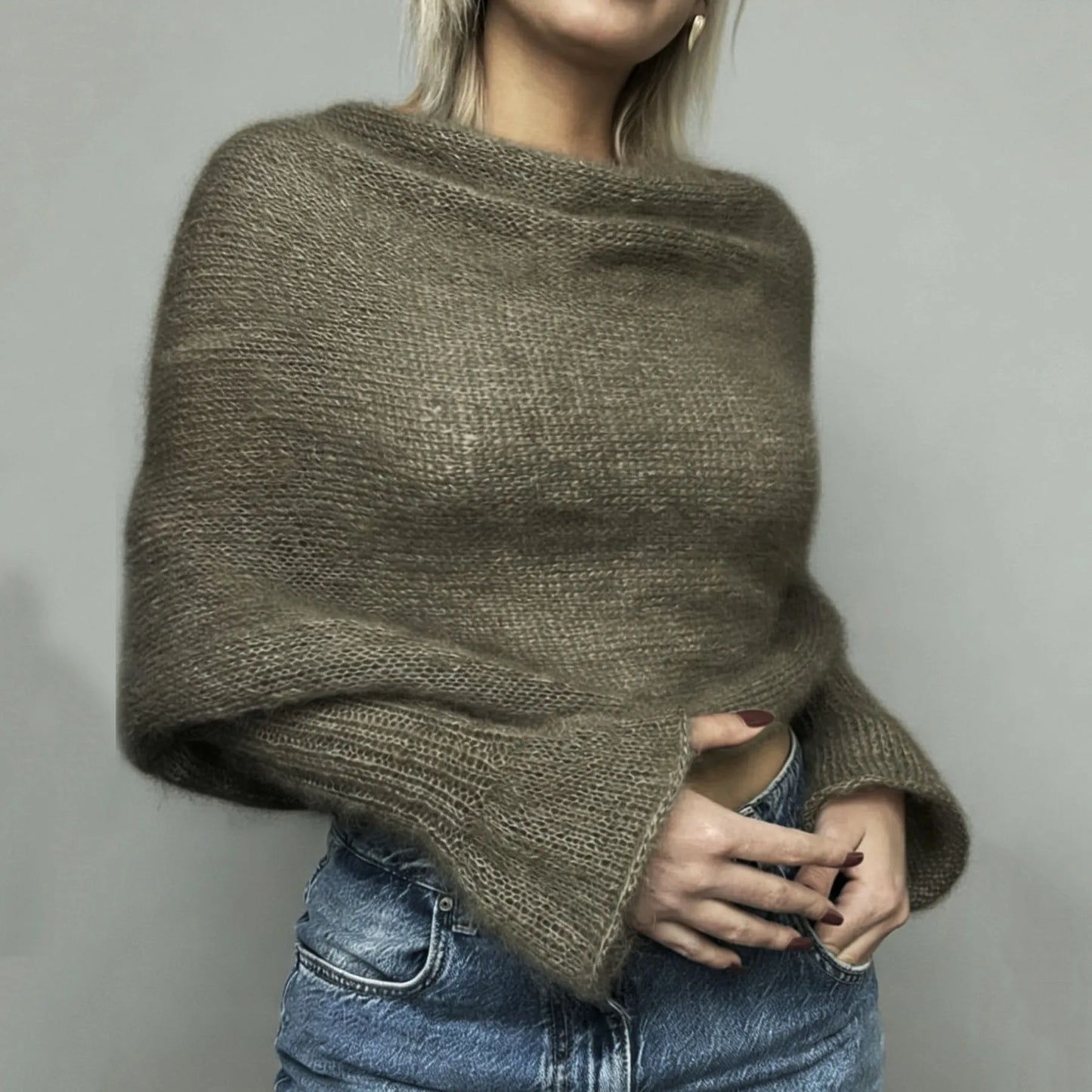 Knitted Shrug Cross Backless Sweater Casual Long Sleeve Off The Shoulder Top for Woman Clothing
