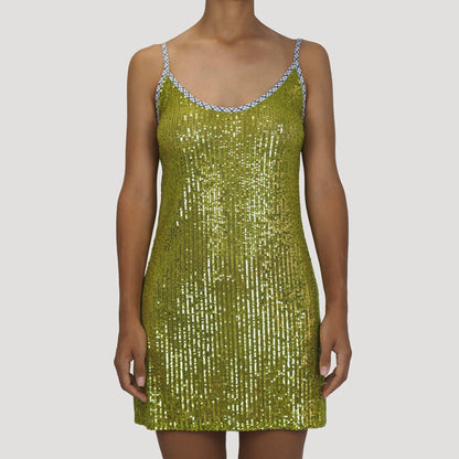 Sequin Glitter Mini Dress Summer Sleeveless Spaghetti Strap Camis Dress Women Sexy Club Party Rave Sparkly Dress