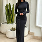 Ruched Elegant Dress Woman Autumn Trend O-Neck Full Sleeve Shape Waist Skinny Stretch Daily Casual Style Long Bodycon