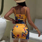Sexy Floral Print 2 Piece Set Women Trend Square Collar Tank Top+Beads Tassel Patchwork Skirt Fashion Party Suits