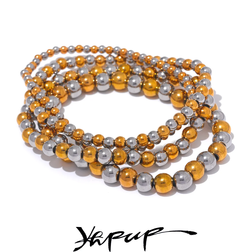 3/4/5/6 MM Stainless Steel Beads Daily Handmade Elastic Bracelet Bangle Waterproof Wrist Wholesale Gold Color Jewelry Men