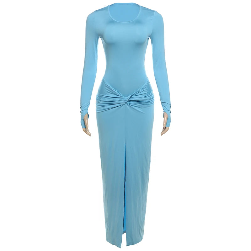 Elegant Simple Women 2 Piece Set Autumn Solid Elastic Bodysuit Tops+Peach Buttocks Wrapped Long Skirts Matching Suits