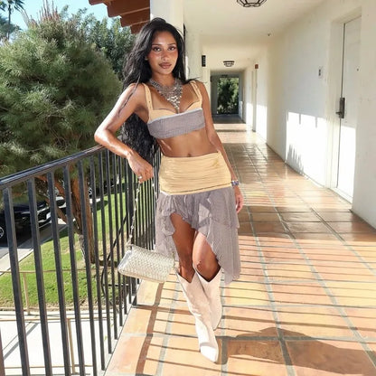 Co Ords Sets for Woman 2 Pieces Striped Irregular Midi Skirt Set Sexy Summer Outfit Woman 2026