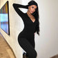 One Piece Jumpsuit Sexy Winter Outfits Woman Workout Sport Ribbed Deep V Neck Long Sleeve Bodycon Jumpsuits