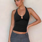 Hardwear Detail Hollow Halter Crop Tops 2025 Summer Woman Clothes Fashion Sexy Backless Tank Top