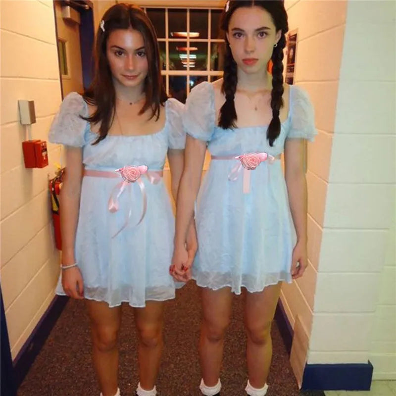 Roleplay The Shining Twins Cosplay Dress 1980 Horror Movie Disfraz Costume Women Halloween Carnival Party Outfits
