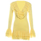 Tierred Patchwork Dress Women Sexy Fashion Low-Neck Puff Sleeve Stretch Skinny Hottie Vacation Party Club Bodycon