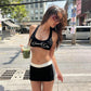 Sexy Two Piece Set Woman Summer Outfits Pink Halter Crop Top and Mini Skirt Matching Sets