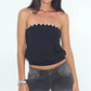 Y2K Button Trim Strapless Tube Top Women Elastic Waist Hem Bandeau Sleeveless Off Shoulder Cropped Blouse Streetwear