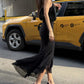 Ruffles Irregular Hem Maxi Dress Women Low-Neck Sleeveless Solid Skinny Simple Classic Summer High Street Vestidos