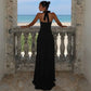 Sexy Halter Backless High Split Maxi Dress Black Burgundy Elegant Party Dresses Woman 2025 Luxury