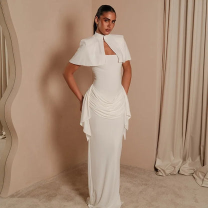 White Cape and Maxi Dress Set Elegant for Woman Wedding Guest Outfits Evening Gown