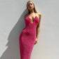 Halter Backless Slit Long Dresses Pink Bling Birthday Outfit Sexy Party Night Club Dres