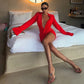Deep V Neck Long Sleeve Wrap Mini Dress Woman Clothing Sexy Red Autumn Dresses 2026