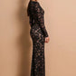 Lace Sheer Deep V Neck Sexy Maxi Mermaid Dress Women Elegant Long Sleeve Thigh High Split Bodycon Club Part Long Dress