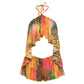 Colorful Beach 2 Piece Set Women Sexy Irregular Backless Halter Camisole+Shorts Matching Summer Vacation Club Outfits
