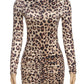 Leopard Print Dress Women Hipster Turtleneck Long Sleeve Folds Stretch Skinny Sexy Midnight Hottie Fall Mini Bodycon