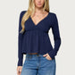 Women Lace Trim Babydoll Tops Long Sleeve V Neck Slim Aesthetic Shirts Girls Cute Peplum Shirt Y2k Fall Coquette Blouses