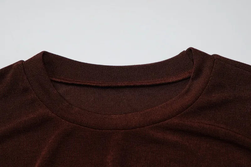 Side Cutout Mini Dress with Sleeves Spring 2026 Women' S Clothes Brown Elegant Short Dresses