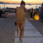 Sexy Open Back Mini Dress Plunging Cowl Neck Cascading Side Drapes Beach Vacation Dresses for Woman