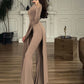 Casual Elegant 2 Piece Set Women o-Neck Skinny High Splits Maxi Dress+Solid Straight Pants Daily Simple Fashion Suit