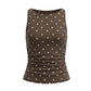 Women's Y2K Polka Dot Sleeveless Tank Top Boat Neck Ruched Side Back Tie Knot Cropped Blouse Casual Summer Streetwear