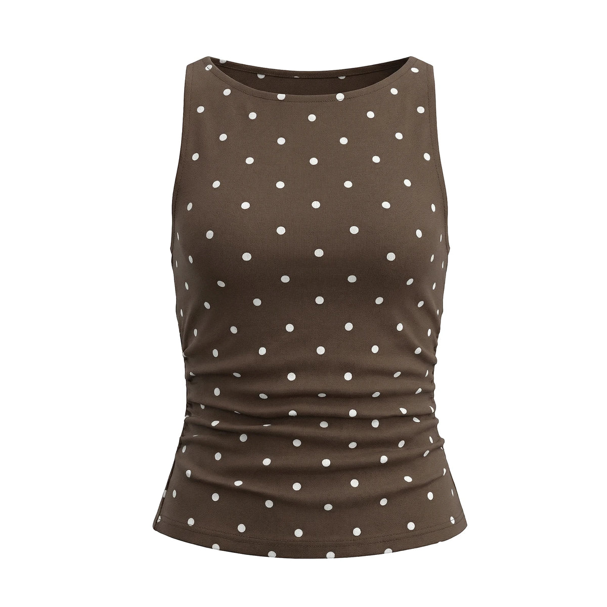 Women's Y2K Polka Dot Sleeveless Tank Top Boat Neck Ruched Side Back Tie Knot Cropped Blouse Casual Summer Streetwear