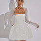 Sequins Long Sleeve Backless Sexy Mini Dress Women Robe Fashion Sparkle Lace-up High Waist A-line Club Dress Vestido