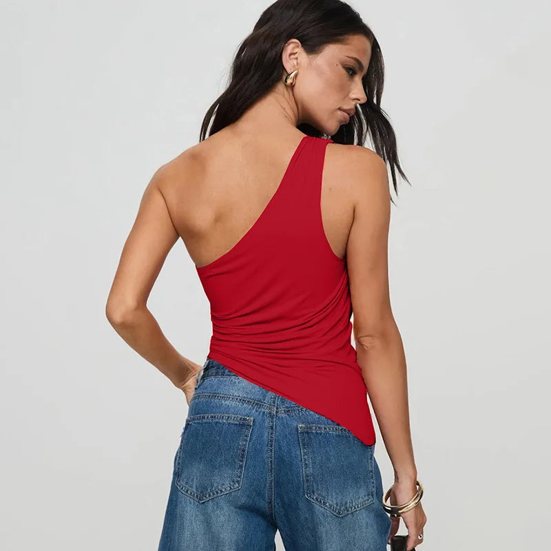 One Shoulder Backless Asymmetrical Tops Fashion Summer Tank Tops Woman Streetwear