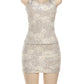 Sparkle Sexy Two Piece Set Women Elegant Square Collar Sleeveless Tank Top And Mini Skirt Matching Sets Club Dress Set