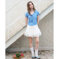 Women's Ribbed Knit T-Shirt with Tie V Neck, Sweet Short Sleeve Blue Tee for Summer, Mermaid Aesthetic Casual Top